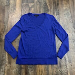 Banana Republic Sweater Womens S Blue Merino Wool V-Neck Extra Fine Minimalist